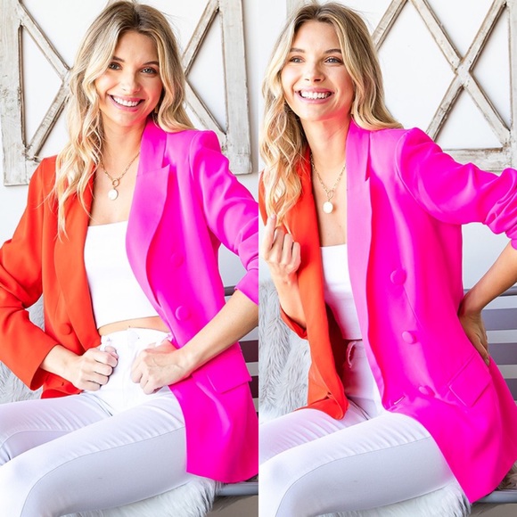 ✨24 HOUR SALE✨Hold My Calls Red and Pink Colorblock Blazer - Picture 3 of 6